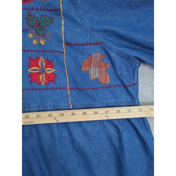 Vintage Cottagecore Denim Corduroy Embroidered Button Down Maxi Dress Size 5X - Picture 7 of 10